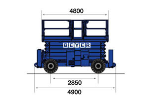 Seitliche Abmessungsgrafik von 17 m Scherenbühne SB 179 SDL