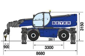 Seitliche Abmessungsgrafik von Teleporter TSR 3060 mit Seilwinde 6 t