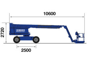 Seitliche Abmessungsgrafik von Teleskopbühne TB 225 KD von BEYER