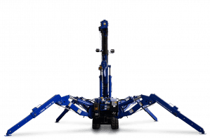 Abgestützter Minikran MC 87.3 mit 3 t Tragkraft von vorne abgebildet