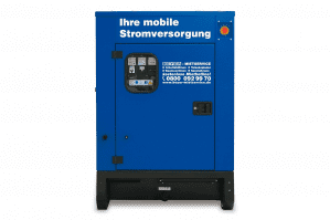 Vorderansicht Stromgenerator SE 110 K mit Kontrolleinheit und Notaus-Schalter