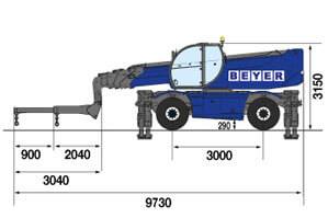 Telehandler mit teleskopierbarem Lasthaken 2,5t seitliche Abmessungen