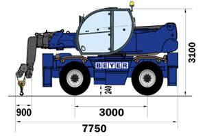 Telelader TSR1840 mit Aeilwinde 5t seitliche Abmessungsgrafik