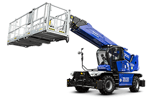 Telelader TSR 2660 mit 1000 kg Arbeitskorb und angehobenem Teleskoparm