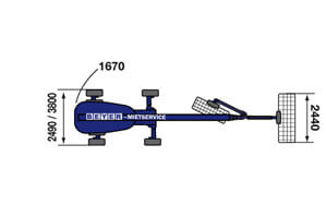Abmessungen von BEYER-Teleskopbühne mit 43 m Arbeitshöhe