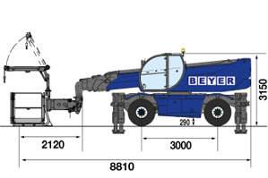 Teleskoplader mit Arbeitskorb 500kg und Winde-600kg - Abmessungsgrafik