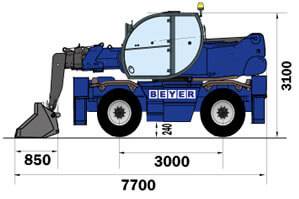 Teleskoplader TSR1840 mit Schaufel 1000l - seitliche Maße