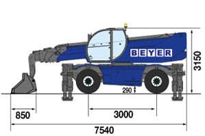 Teleskoplader TSR2160 mit Schwergutschaufel 1000l - seitliche Abmessungen