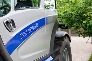 Detailaufnahme von Teleskoplader TSS 1840 bei Einsatz an Drachenburg in Königswinter