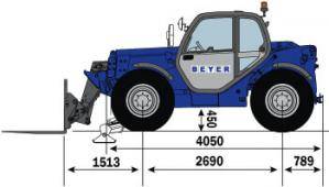 Seitliche Abmessungsgrafik von starrem Telelader TSS 1030