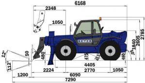Abmessungsgrafik von 4 t Teleskopstapler aus der BEYER-Vermietung