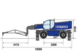 Telelader mit Gittermast 600 kg - Abmessungsgrafik seitlich