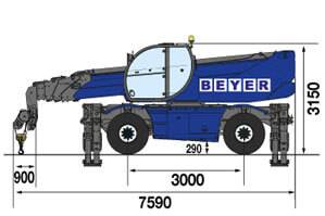 Telelader TSR2160 mit Seilwinde 6 t - Abmessungen seitlich