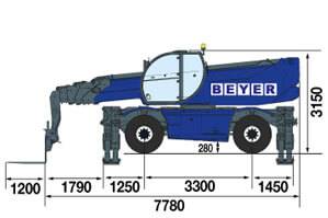 Seitliche Abmessungsgrafik von Magni RTH 6.30 SH aus dem Verleih