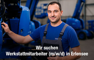 Werbebild mit weißer Aufschrift: Wir suchen Werkstattmitarbeiter in Erlensee